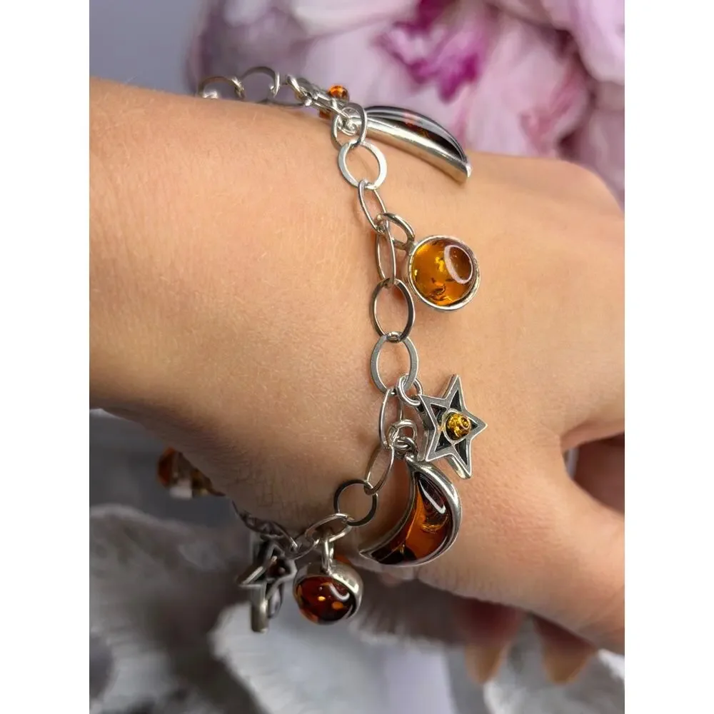 Starry Sky 925 Sterling Silver Amber Bracelet Length 7.5